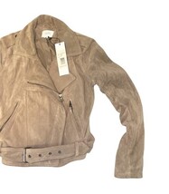 Parker Suede Moto Jacket XS Tan Beige Leather NWT Belted Biker MSRP $625 image 3