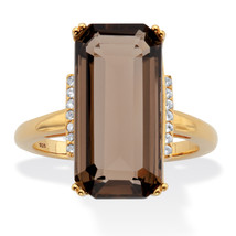 PalmBeach Jewelry 18k Gold-Plated Silver Emerald Cut Smoky and White Quartz Ring - £47.81 GBP