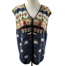 Vintage Hand Knit Susan Bristol Cotton Oversized Vest Sleeveless Sweater... - $32.50