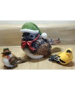 Small Bird Figurine Lot Sugared Christmas Sparrow In Hat Goldfinch &amp; Top... - £9.13 GBP