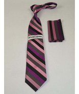 Men&#39;s Stacy Adams Tie and Hankie Set Woven Silky #Stacy42 Pink Stripe - £24.04 GBP