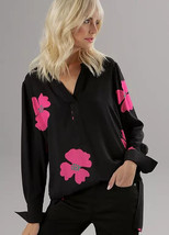 Aniston Long Black/Pink Floral Print Blouse  PLUS Size UK 18   (fm109-3) - $40.20