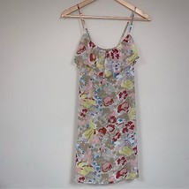 NWT Floral Nude Tan Dress XS Ruffle Flowy Spaghetti Strap Crinkle Textur... - £34.41 GBP
