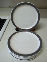 Walker China Restaurant Ware ~ Set of 6 Lunch Plates ~ Gray &amp; Red Border - £35.58 GBP
