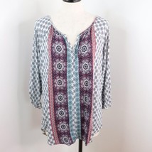Absolutely Famous Women&#39;s L Rayon Stretch Boho Ethnic Long Sleeve Blouse Top - £7.16 GBP