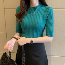 Nitted half sleeve knitted sweater women new 2022 spring basic solid casual base female thumb200