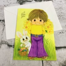 Vintage Hallmark I Love You Happy Easter Greeting Card Purple Bell Bottoms  - £7.42 GBP