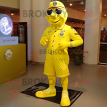 Lemon Yellow Air Force Soldier mascot costume character dressed with a Running S - £902.99 GBP