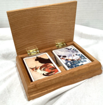 VTG 1980&#39;s Hinged Wood Box w/ Double Twin Deck Playing Cards Sealed CAT ART - £11.96 GBP
