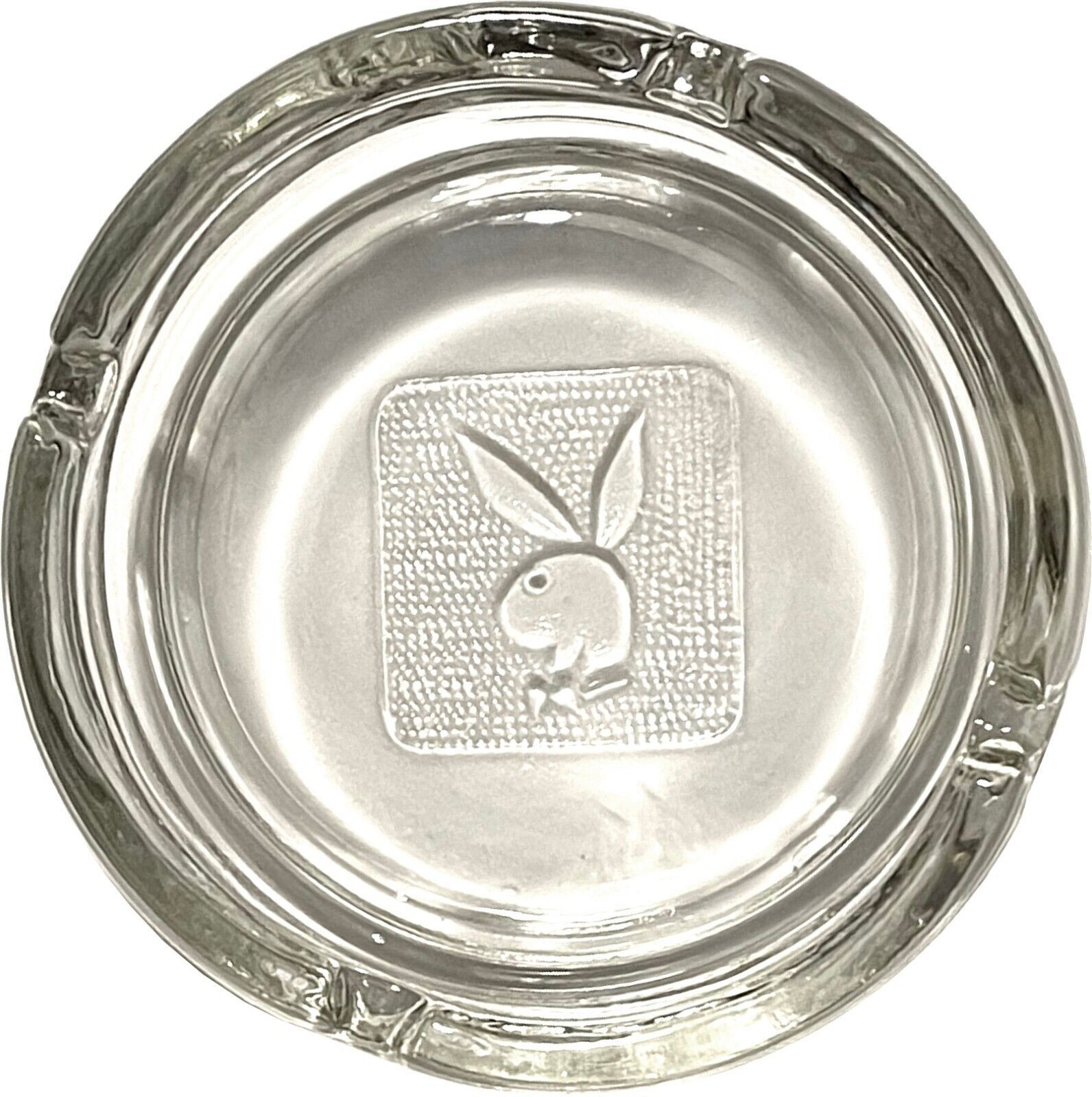 Vintage Playboy Club Clear Glass Ashtray With Embossed Bunny Logo 4" Round  - $29.99