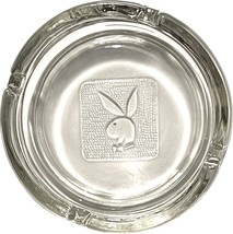 Vintage Playboy Club Clear Glass Ashtray With Embossed Bunny Logo 4&quot; Round  - £23.48 GBP
