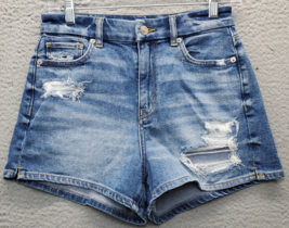 American Eagle Outfitters Shorts Women&#39;s 2 Blue Denim Ripped Flat Front Stretch - £16.29 GBP