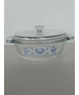 Anchor Hocking Ovenware Round Casserole Blue Hearts Clear Glass - $83.35 CAD