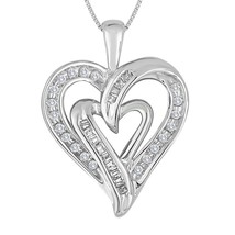 0.30Ct Round Moissanite Double-Heart Promise Pendant 18&quot; Chain Sterling Silver - $186.98