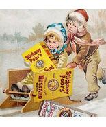 C1880s Stickney &amp; Poor Mustard Victorian Trade Card Lithograph Boys Sled... - $502.62 MXN