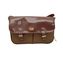 Gianfranco Ferre Brown Canvas Patent Leather Flap Top Shoulder Bag Handbag - $117.81