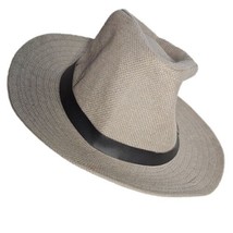Hat Gray Paper Size 58 7-1/4 Straw Panama Fedora Style Sun Brim Beach Summer  - £8.75 GBP