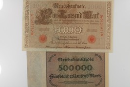 1910-1923 Deutschland 2-Note Währung Set Reich 1000 Marke Weimar 500,000 Marke - £39.49 GBP