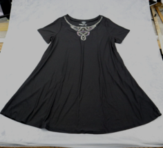 Simply Emma Dress Womens 2X Black Knee Length Beaded Short Sleeve Boat Neck - £19.69 GBP