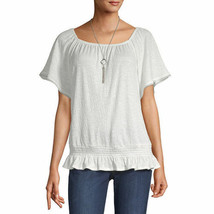 ALYX Women&#39;s Square Neck Short Sleeve Knit Blouse W Necklace XX-LARGE White New - £20.77 GBP