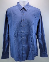V) Men Express 1MX Blue Grid Slim Stretch Button Up Dress Shirt Large - $14.84