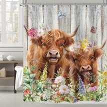 Farmhosue Highland Cow Shower Curtain 60Wx72H Inches Funny Cattle Bull Western A - $20.19