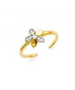14K Two Tone Gold Flower CZ Toe Ring - €202,49 EUR