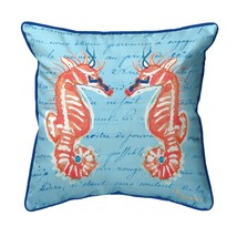 Betsy Drake Coral Sea Horses Blue Small Indoor Outdoor Pillow 12x12 - $49.49