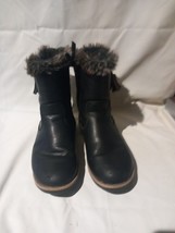 NEXT Girls Boots Black With Fur Lining &amp; Trim Double Side Zips Size UK 1... - £19.32 GBP