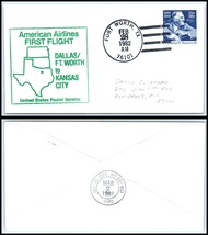 1982 US Cover - First Flight American Air, Dallas / Fort Worth to Kansas... - $2.96