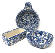 Gerald Henn Workshops Pottery Spongeware Lugged Chili Bowl Set Lot of 3 Pieces - £39.96 GBP