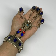 90.5g, 7.25&quot; Tribal Turkmen Lapis Inlay 5 Finger Cuff Bracelet @Afghanistan, B13 - £15.96 GBP
