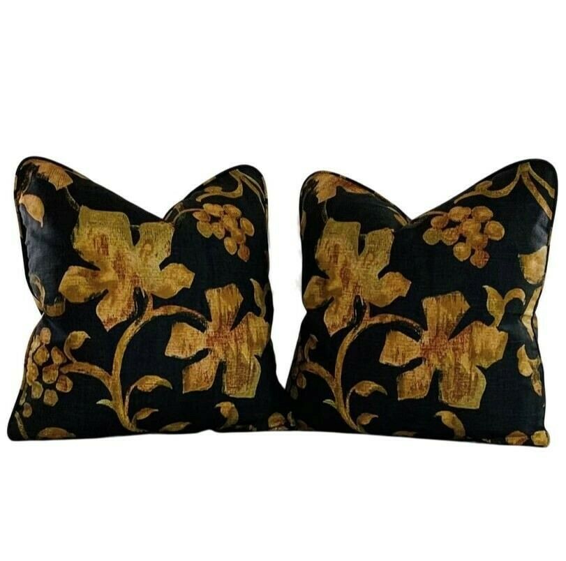 PR Pillow Covers 20" Designer Covington Black Gold Botanical Grapevine Leaf Vine - $44.99