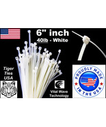 500 White 6&quot; inch Wire Cable Zip Ties Nylon Tie Wraps 40lb USA Made Tige... - £20.80 GBP