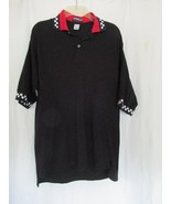 Ultra Club Collection men&#39;s polo shirt Large black red checkerboard trim - £12.48 GBP