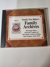 Family Tree Maker’s Archives CD #4: Marriage Index MD, NC, VA 1624-1915 - $9.90