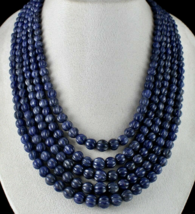 Natural Blue Jade Beads Carved Round Gemstone 5 Line 1217 Cts Fashion Necklace - £307.66 GBP