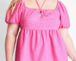 Women&#39;s Square Tie Neck Puffed Short Sleeve Top - Future Collective Pink... - $17.36