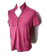 Ladies Cotton Blend Top w Zippered Neck, Embroidered Floral Design, Teha... - $37.68 CAD