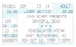 Grateful Dead Konzert Ticket Stumpf Oktober 16 1989 Meadowlands Neu Jersey - £39.88 GBP