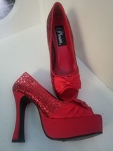 Shoes Pleaser Party42 Red Glitter 5&quot; Heel Peeptoe Pinup Platform Wizard ... - $69.00
