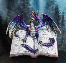 Guardian Of Bibliography Purple Blue Dragon Emerging Out Of Spell Book Figurine - £31.41 GBP