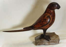 Heavy Metal Parrot Figurine Wooden Base Home Decor - £59.53 GBP