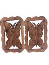 Vintage Carved Wooden Butterfly Wall Art Set of 2 Retro Hanging 8.75” Tall - $20.00