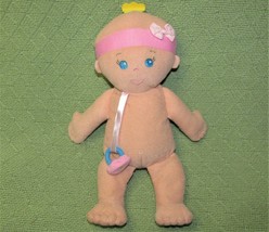 Walmart Plush Baby Doll With Pacifier Binky Stuffed 12&quot; Pink Headband Blue Eyes - £17.72 GBP