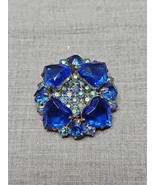 Carbon Blue Floral Heart Shape Pin Pinback Brooch, 1.5&#39;&#39; Diameter Vintage  - $551.96 MXN