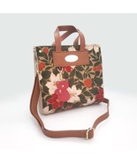 Handmade Canvas Christmas Poinsettia Square Satchel Leather Cat Charm 9&quot;... - £69.98 GBP