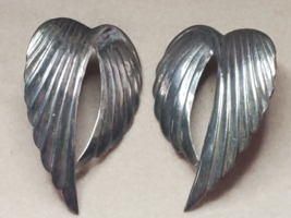 Sterling Silver Wing Pieced Earrings Vintage 925 Large Abstract 1980s 1-5/8&quot; - $23.71