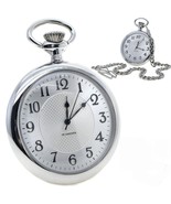 Pocket Watch Silver Color Big Size 49 MM Big Arabic Numbers Fob Chain Me... - £16.21 GBP