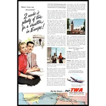 1953 TWA Airlines Europe Vacation Paris Cafe Eiffel Tower Wall Art Skyliner - £8.19 GBP